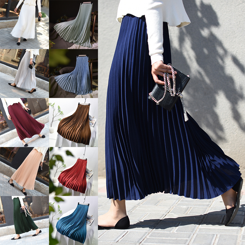 Long Skirts Women Pleated Elegant Elastic Waist Skirt 大码裙 女装/女士精品 半身裙 原图主图