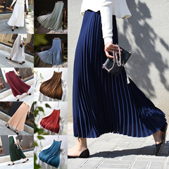 Long Skirts Women Pleated Elegant Elastic Waist Skirt 大码裙