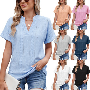 Top Women Jacquard Loose Neck New for 2025 Shirt Summer