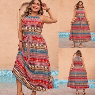 Summer vacation style Plus dress大码 women halter 连衣裙 size