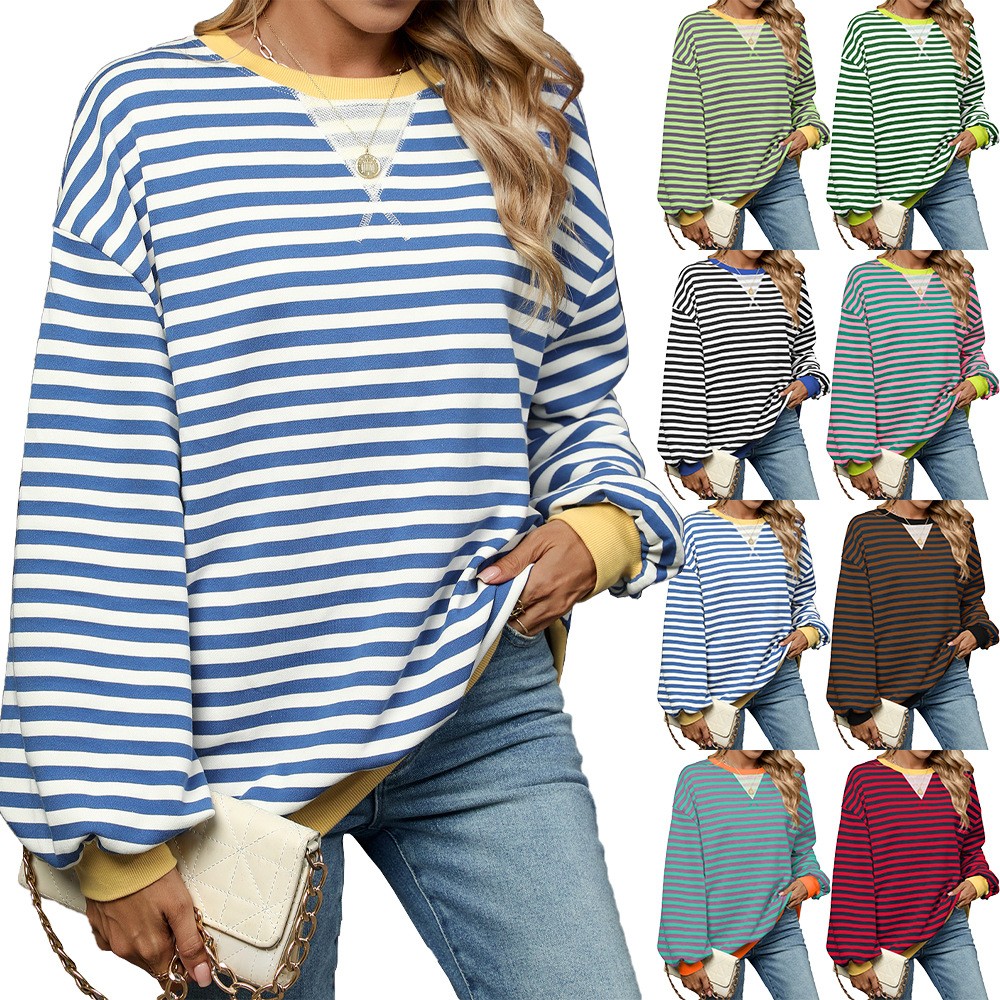 2024秋冬女装长袖条纹卫衣