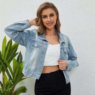 Denim Jacket Vintage Women Jean Distressed Cropped Coats