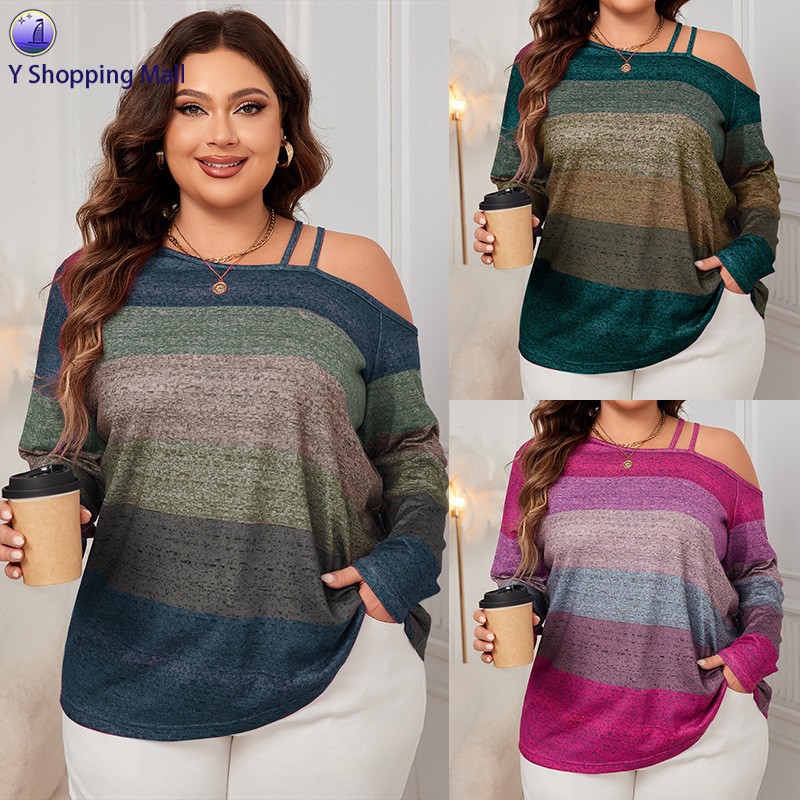 large size Women tops Off-shoulder loose long-sleeved shirt