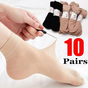 Transparent Thin Women 10Pairs Silk Color Crystal Socks Skin