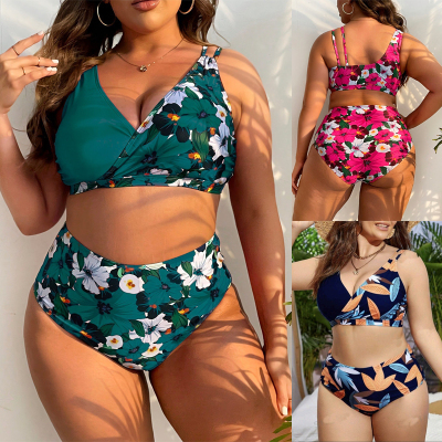 Women Plus Size Bikini Set Digital Print Push-Up Swimwear