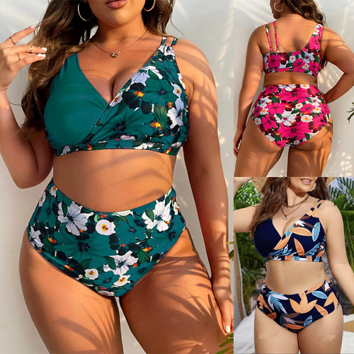 Women Plus Size Bikini Set Digital Print Push-Up Swimwear