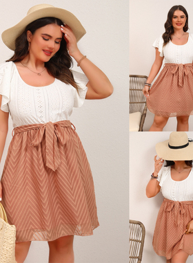 Elegant Mesh Panel Wrap Dress 2025s Plus Size Jacquard Dress