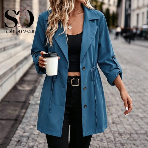 Plus Size Women Trench Coat Autumn Jacket 大码女士中长款外套