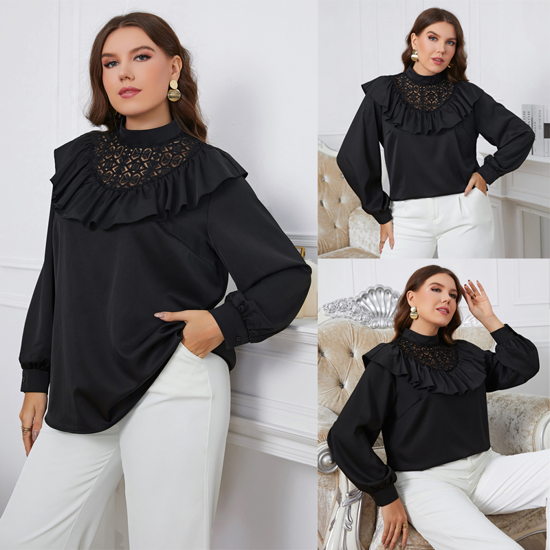 Elegant and Versatile Plus Size Women  ruffled collar Top 女装/女士精品 大码内搭 原图主图