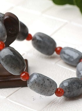 新疆天然原石手链和田玉青花籽料