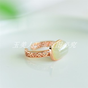 新疆天然和田玉且末蓝方形925银戒指女款镶嵌指环时尚百搭活口款