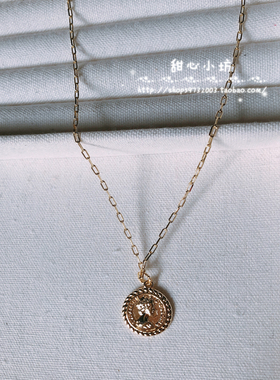 铜镀金头像吊坠简约锁骨链