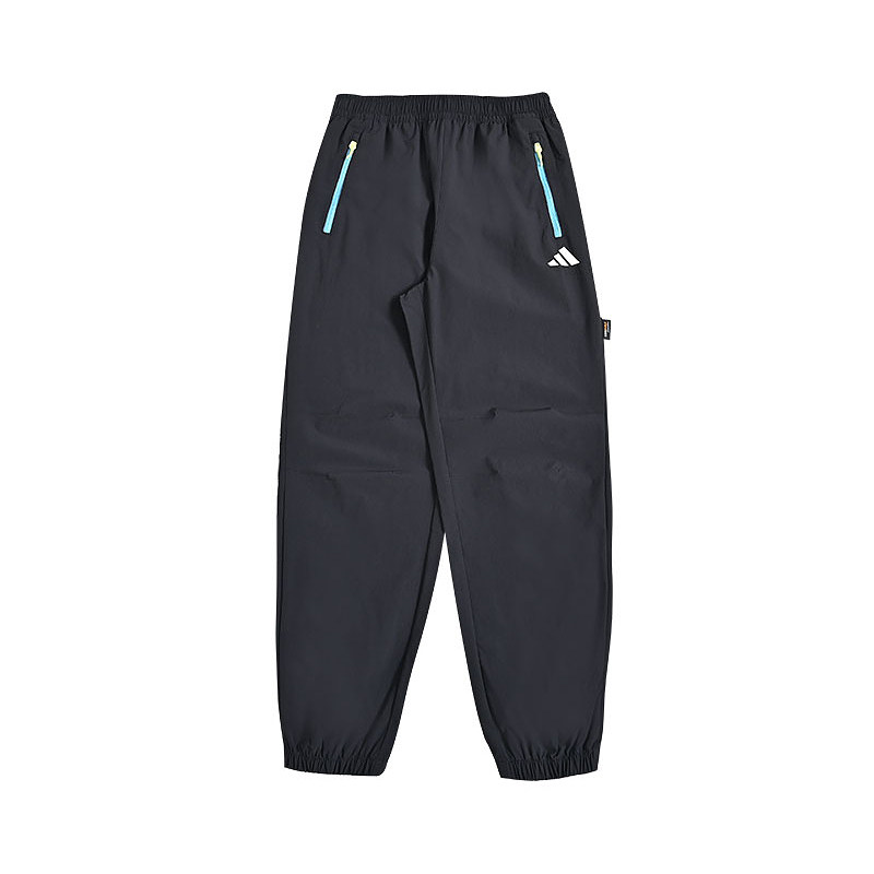 Adidas阿迪达斯儿童装男大童梭织长裤黑色百搭束脚休闲裤KG5954