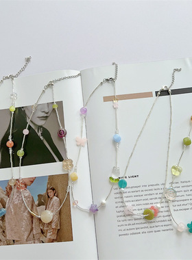 夏日清新甜美简约糖串珠豆项链i