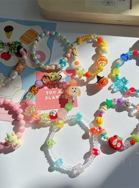 新款童趣多巴胺ins风糖果小熊苹果琉璃小狗彩色串珠百搭闺蜜手链