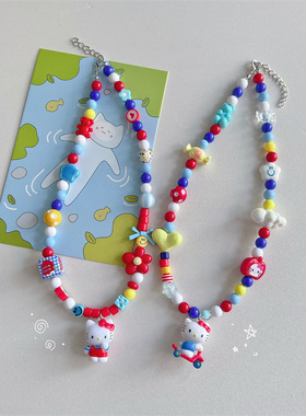 原创可爱卡通踏板kT串珠项链女小众设计感网红甜酷锁骨链配饰女