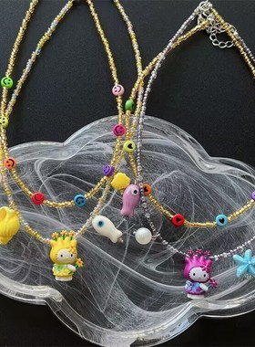 原创夏日海滩风KT串珠米珠项链女小众设计感网红甜美锁骨链配饰女