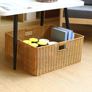 仿藤编收纳筐客厅卧室衣服玩具杂物篮子办公室书柜复古书籍整理筐