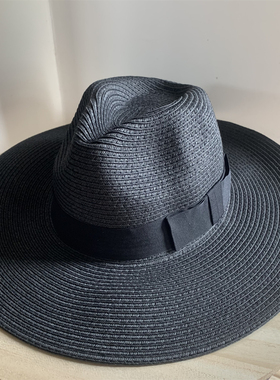 夏天10cm黑色大檐礼帽巴拿马草帽遮阳大沿防晒沙滩帽子女爵士帽潮