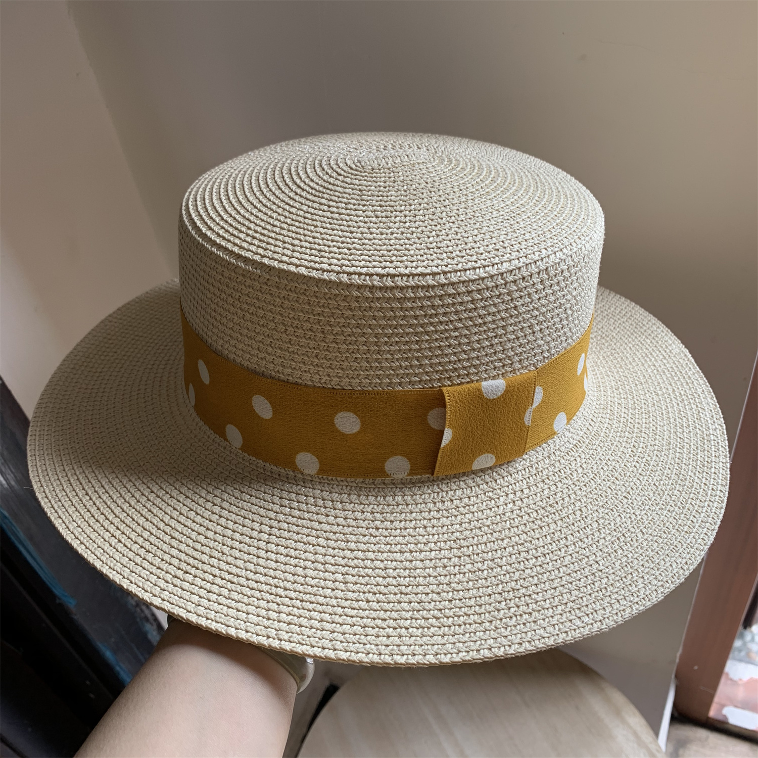 草帽赫本波点沙滩防晒英伦帽子