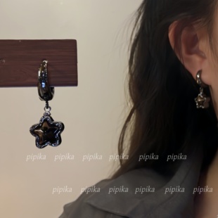 pipi原创设计复古枪黑星星豹纹耳扣耳环耳饰ne高级百搭气质防过敏