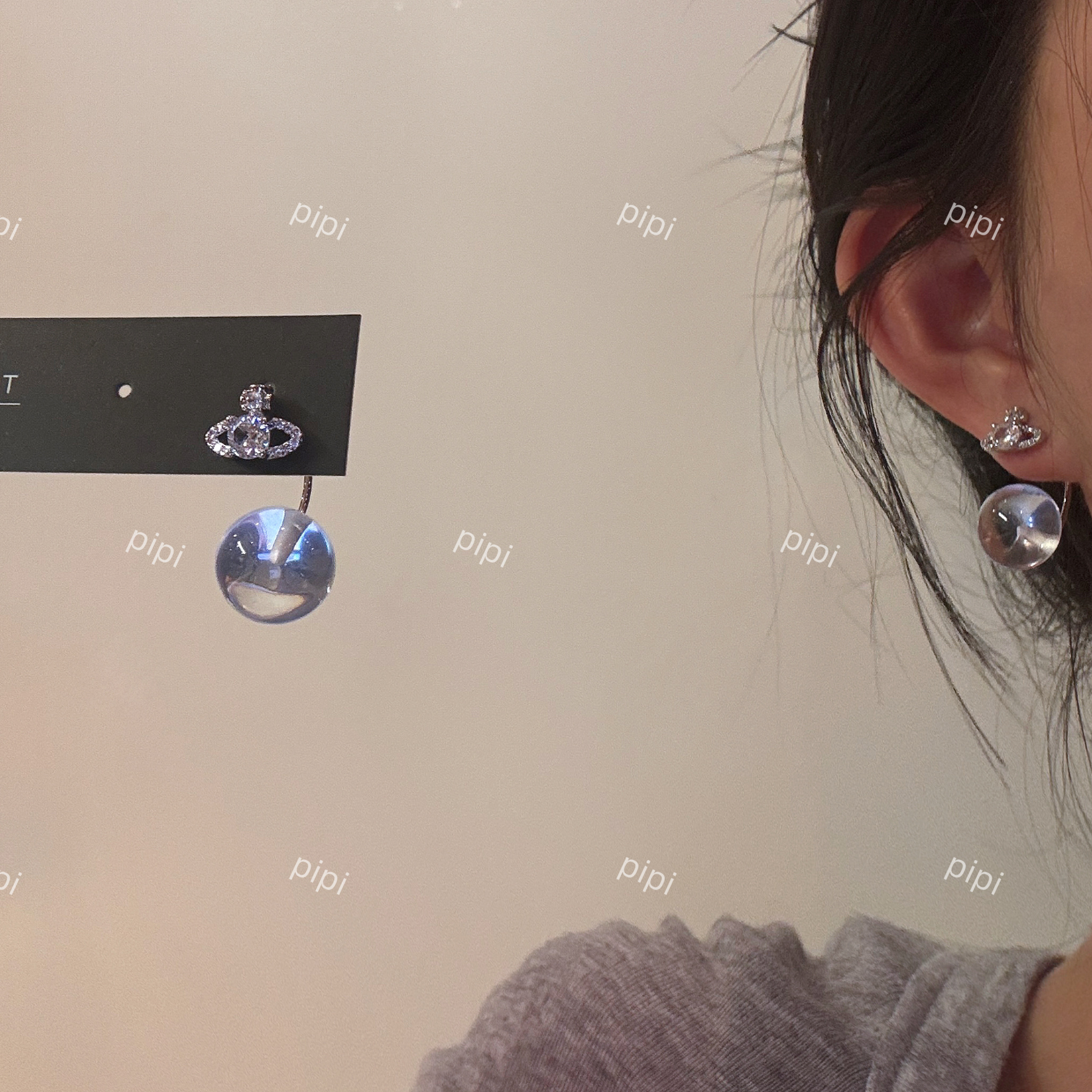 pipi原创设计冰透灯泡土星耳钉两戴款耳环耳饰女简约百搭轻奢银针