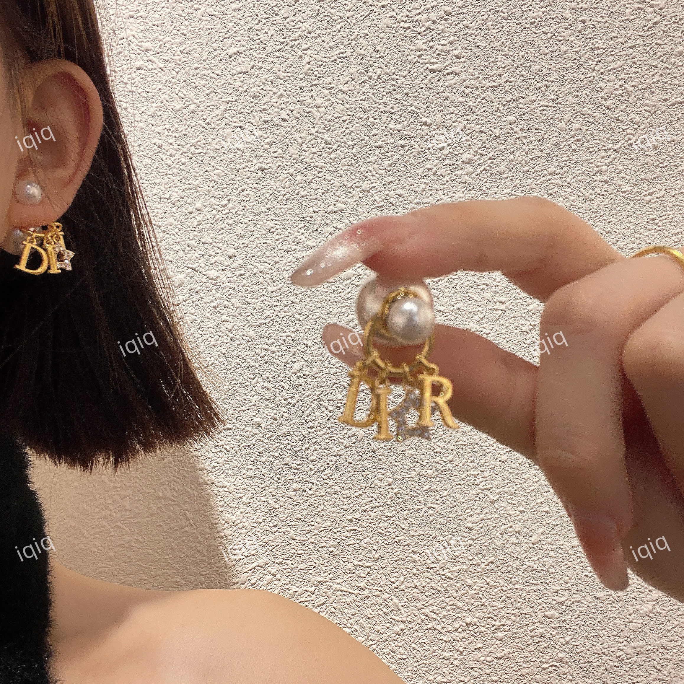 pipi韦雪同款大小珍珠D家字母耳环两戴耳饰925银针爆款名媛气质