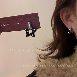 pipi原创波点星芒糖耳环~红黑星星耳钉甜酷童趣复古简约耳饰银针