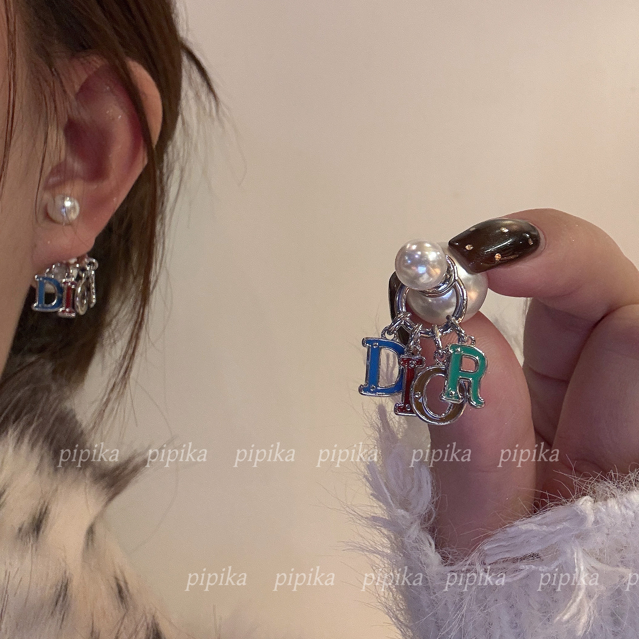 pipi～买手版轻奢彩色D字母珍珠流苏耳环女高级气质耳饰耳钉银针