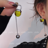 pipi原创设计新中式 耳钉耳环耳饰银针 绿色灯泡流苏两戴复古法式