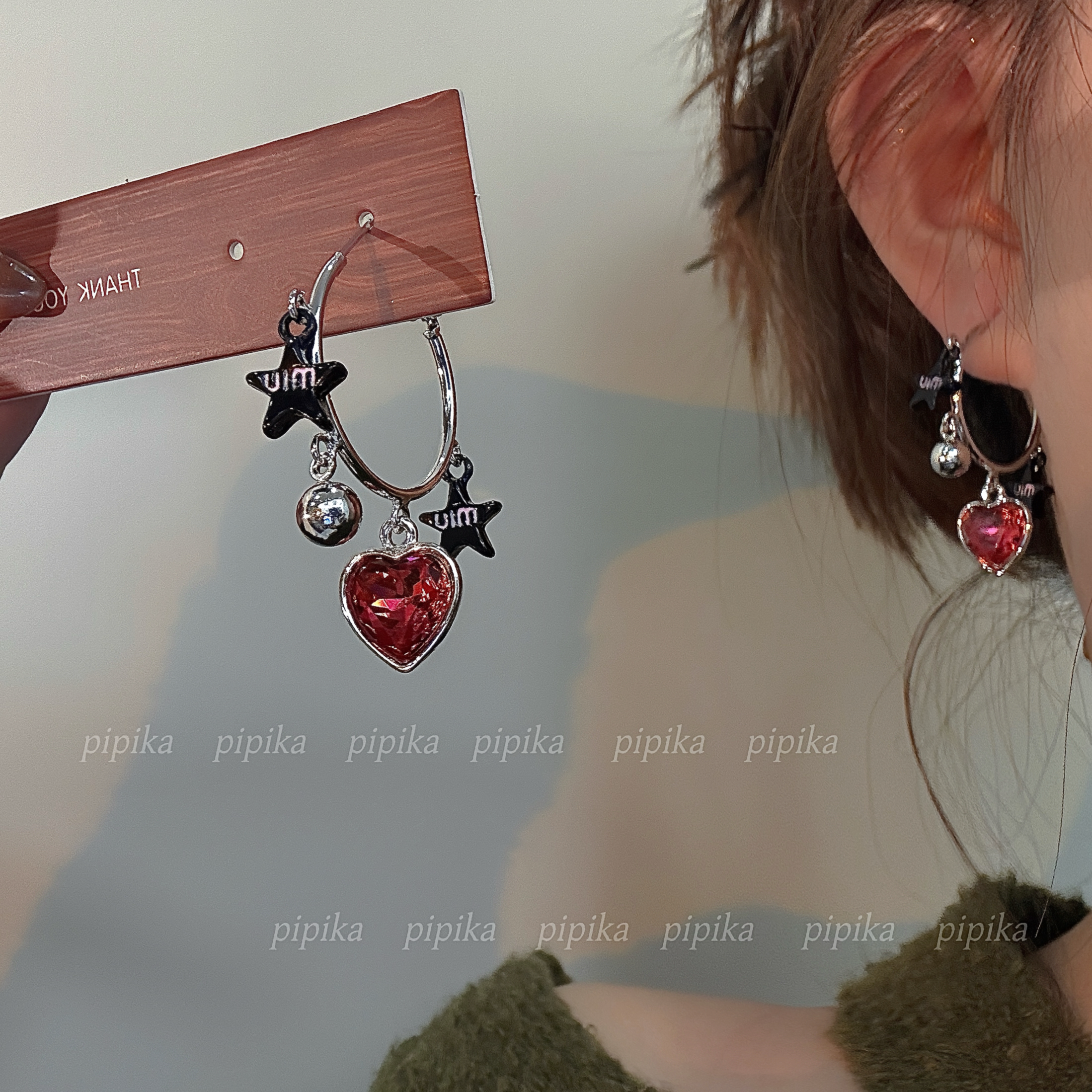 pipi小众设计甜酷风爱心字母星星耳圈耳环女高级可爱耳饰创意个性