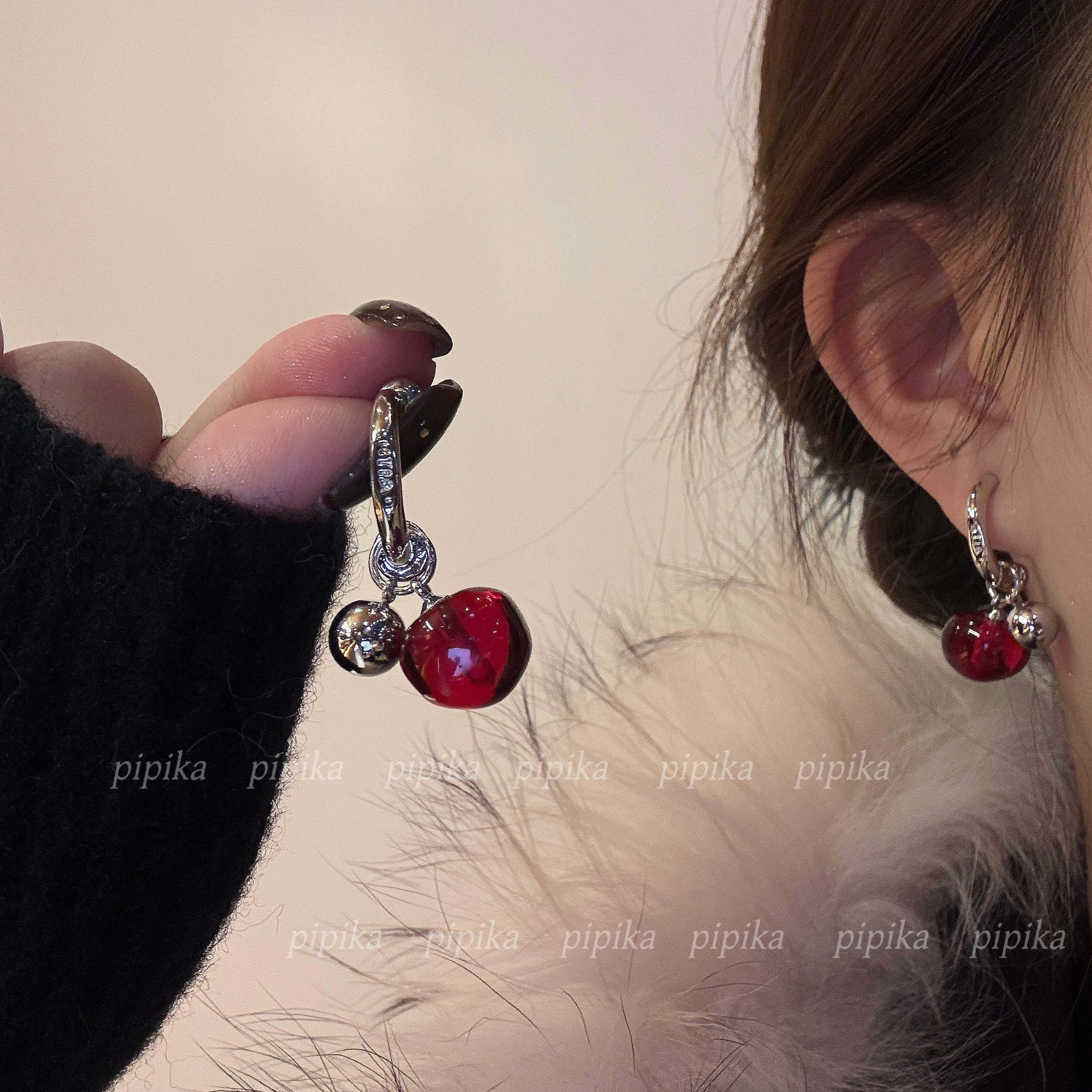 pipi 原创红苹果樱桃银珠圆球耳钉不规则c圈银针冷淡风高级感耳饰,饰品/流行首饰/时尚饰品新,耳环,淘宝优惠券,粉丝福利购,淘宝优惠卷