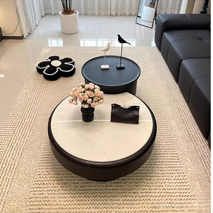 2026新款古风意式极简茶几客厅家用轻奢高级感设计师圆形微晶石