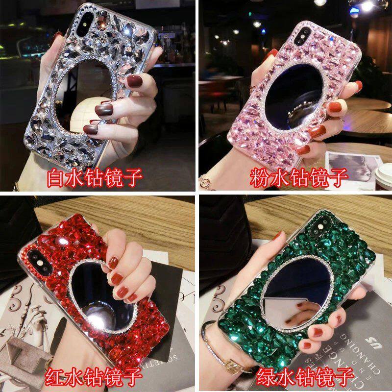 苹果iPhone13promax手机壳6plus网红Xs78/11/12水钻镜子镶钻软壳