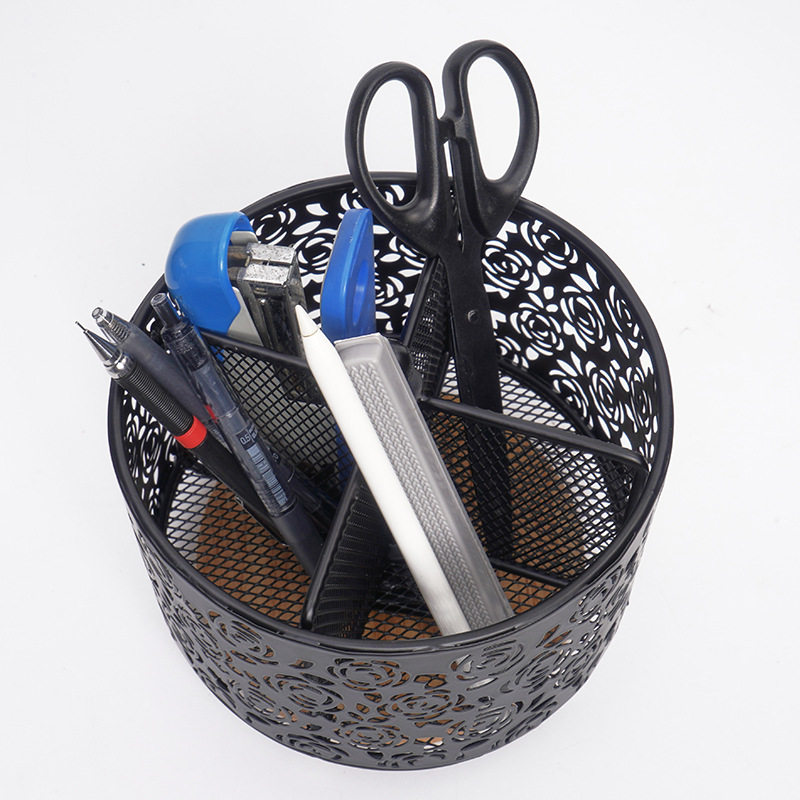 北欧风创意工艺镂空金属笔筒化妆品刷子放置筒铁艺桌面收纳筒