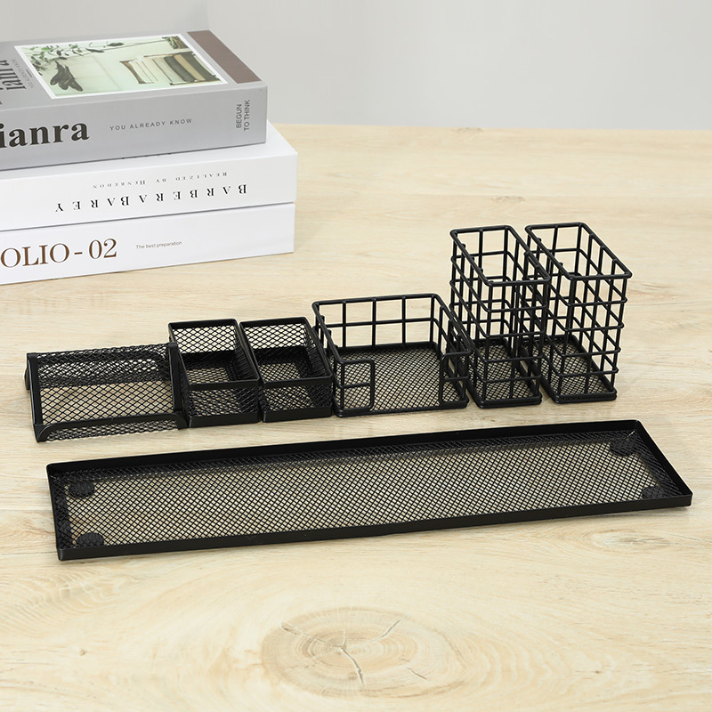 diy金属笔筒办公用品收纳套装铁艺收纳盒桌面简约多功能笔盒