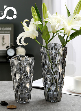 北欧轻奢ins风玻璃花瓶感网红透明客厅家居装饰摆件百合鲜花
