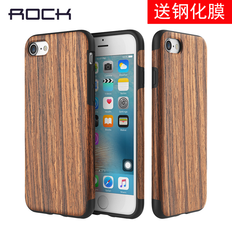 ROCK苹果iphone6保护套iphone6plus木纹手机壳iphone7石纹外壳iPhonex软硅胶壳Xr后壳实木纹理xs实木保护套