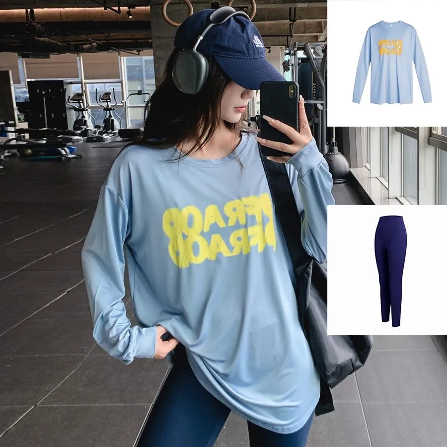 秋冬健身瑜伽大码胖妹妹长袖宽松中长款套装显瘦户外运动速干套装