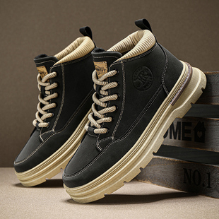 秋冬季马丁靴户外工装鞋大码男鞋45高帮鞋38码内增高鞋靴子休闲鞋