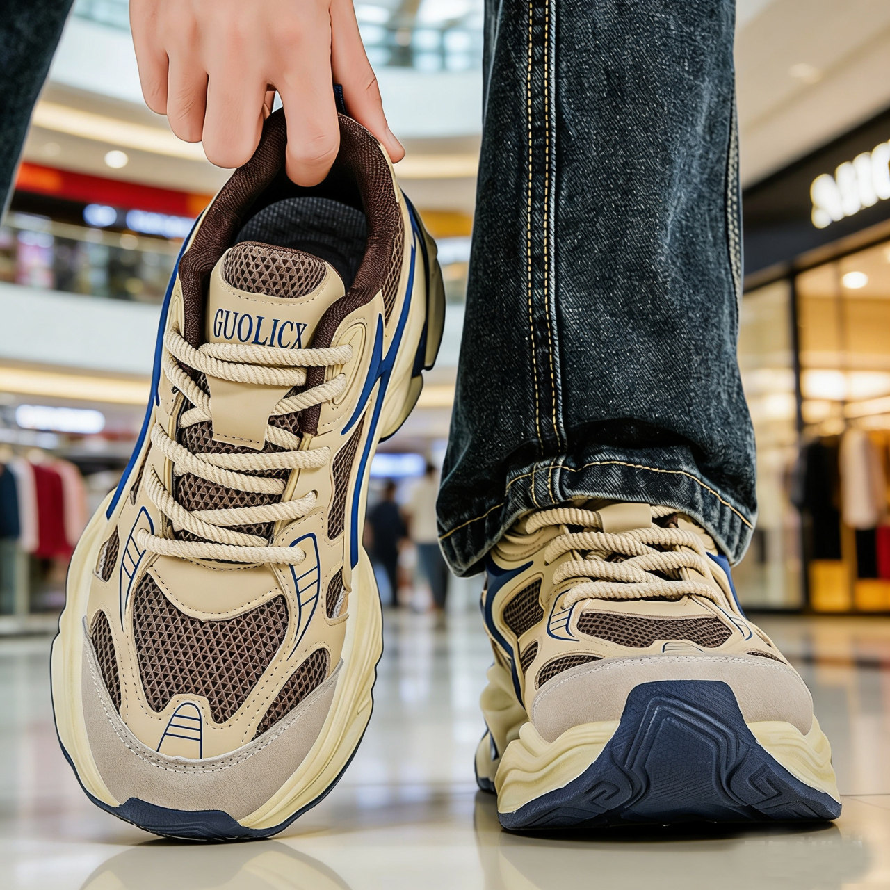 大码男鞋45鞋子男款春夏季透气网面鞋46厚底休闲鞋47男生运动鞋