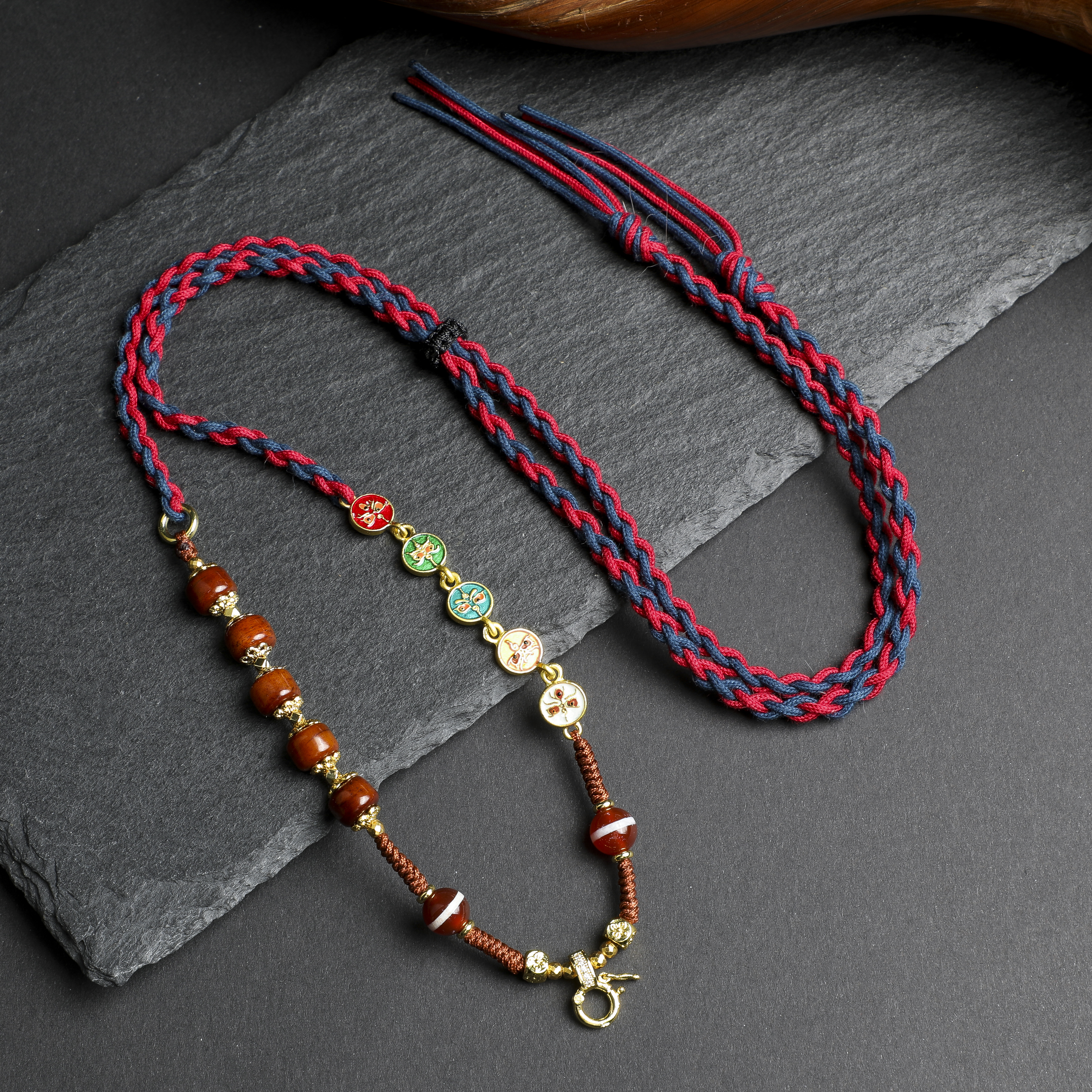 原创唐卡挂绳天珠吊坠配绳穿黄金棉绳半成品男女锁骨项链绳可调节