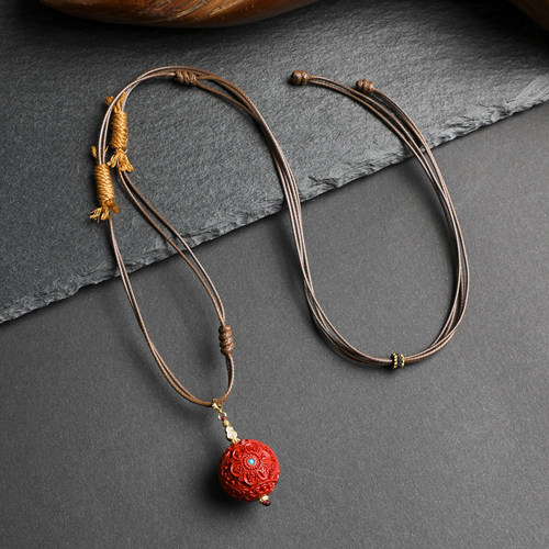 原创手工96%高含量天然原矿真朱砂六字大明咒锁骨链项链支持复检