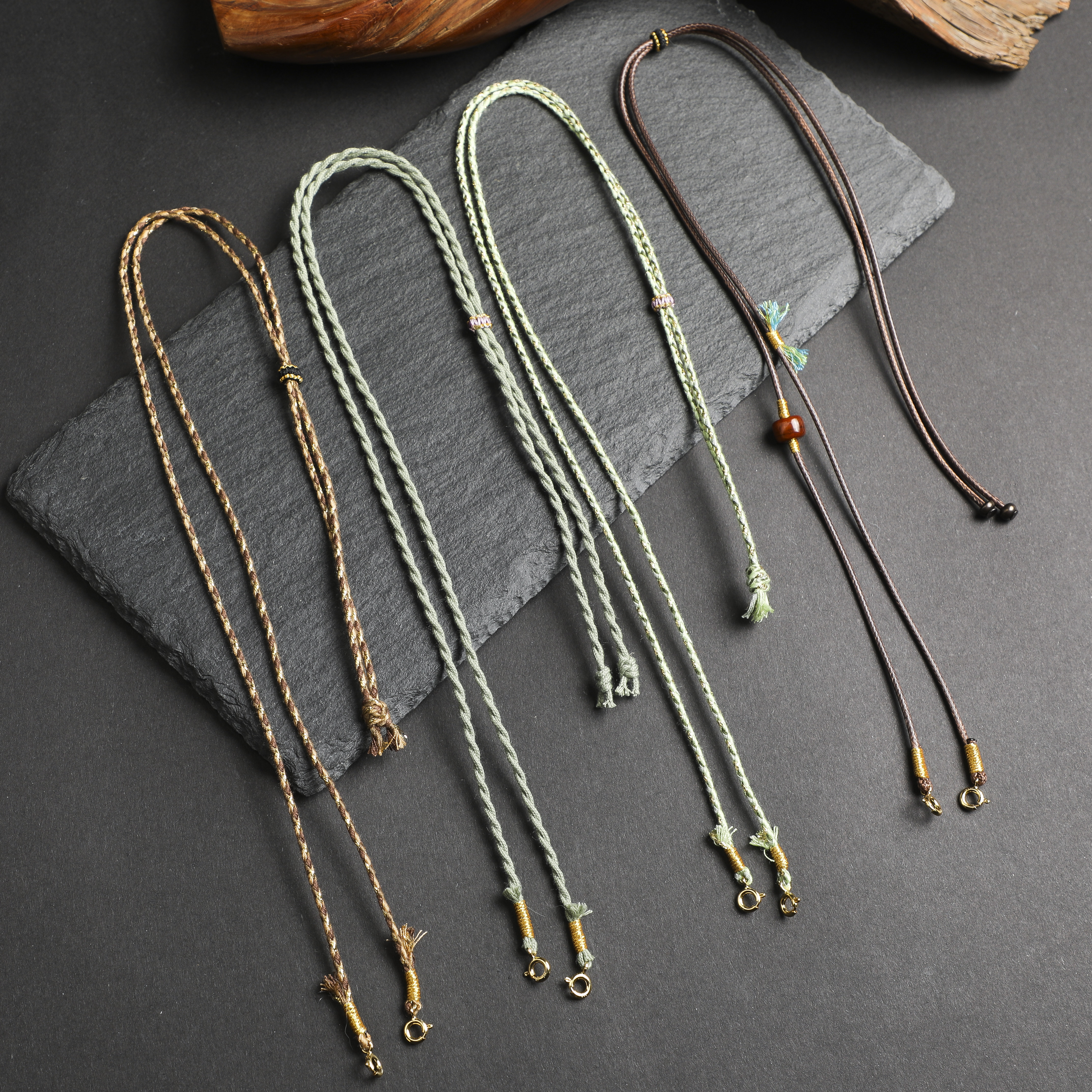 原创天珠挂绳横穿吊坠配绳穿黄金棉绳半成品男女锁骨项链绳可调节