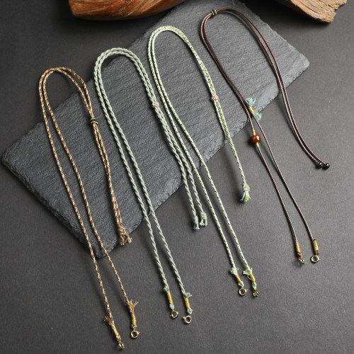 原创天珠挂绳横穿吊坠配绳穿黄金棉绳半成品男女锁骨项链绳可调节