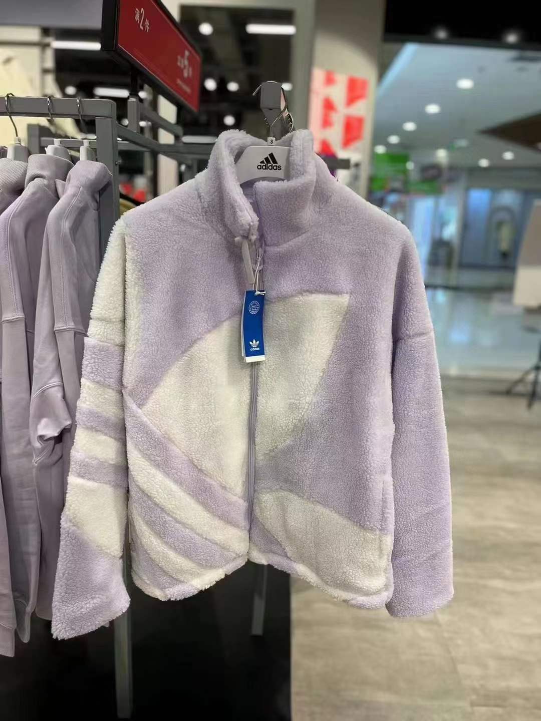 Adidas三叶草男女冬季加厚保暖运动休闲仿羊羔绒棉服外套HR3488