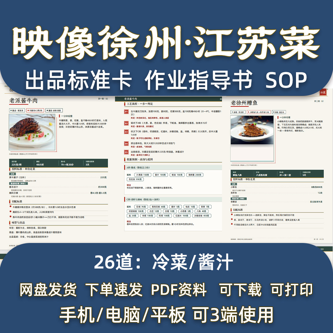 映像苏北菜徐州26道菜品配方餐厅后厨出品后厨标准卡指导SOP