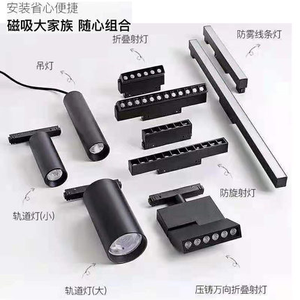 磁吸轨道灯LED射灯泛光灯折叠灯线条格栅灯防眩聚光灯无主灯照明
