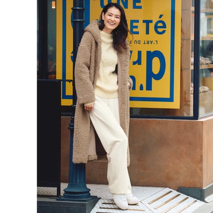 日单DAM 外套 A蓬松轻盈仿皮草羊羔绒连帽中长款