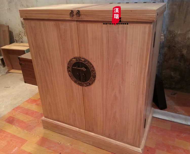 酒柜 明清古典家具全实木老榆木鞋柜